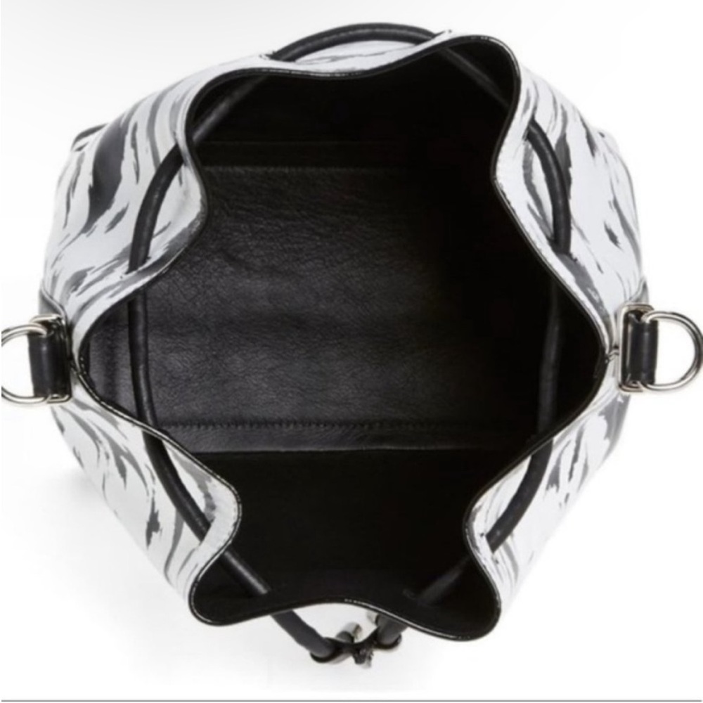 PROENZA SCHOULER Feather Print Leather Bucket Bag Black White - Picture 3 of 11